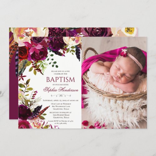 Floral Baptism Photo Invitation