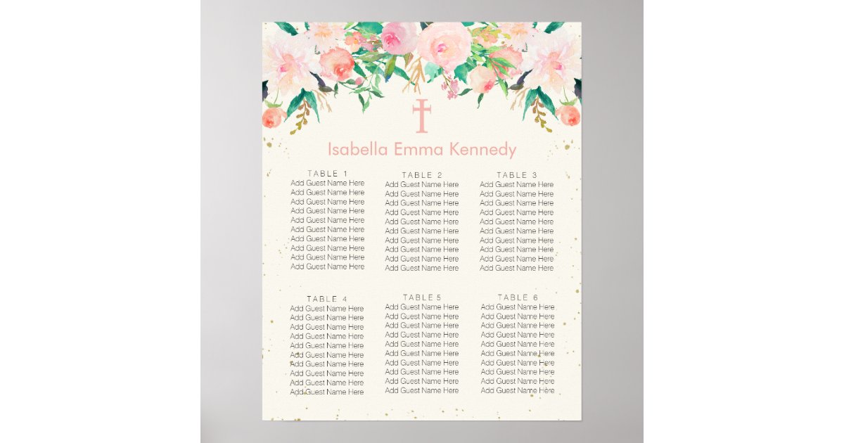 Floral Baptism Seating Chart Zazzle