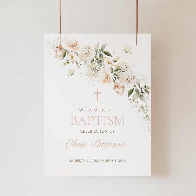Floral BAPTISM Welcome Sign, First Communion Sign (Creator Uploaded)