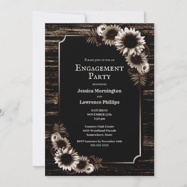Floral Barn Wood Engagement Party Invitation (Front)