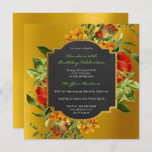 Floral Baroque Birthday Gold Frame Black Mustard Invitation
