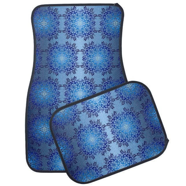 floral baroque blue retro pattern car mat (Set)