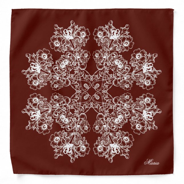 Floral baroque style maroon  pattern. bandana (Front)
