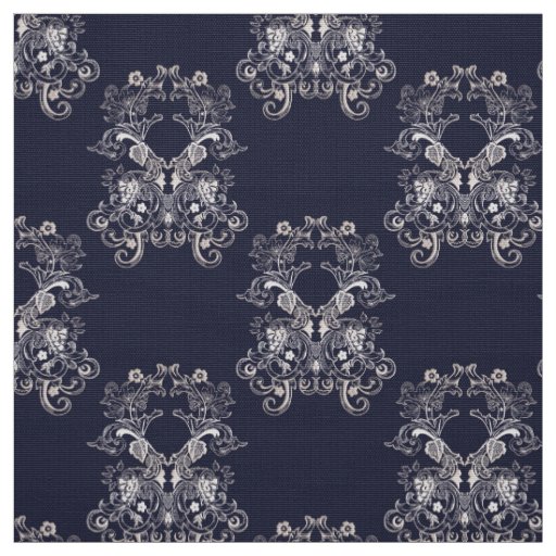 Floral baroque style navy pattern fabric