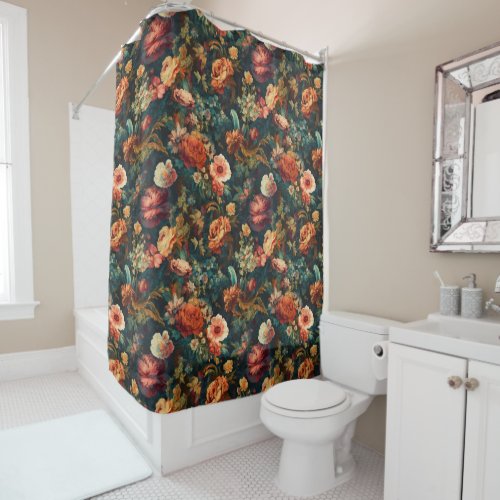Floral Baroque Style Vintage Painting Pattern  Shower Curtain