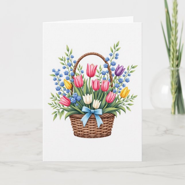 Floral Basket Watercolor Card (Front)