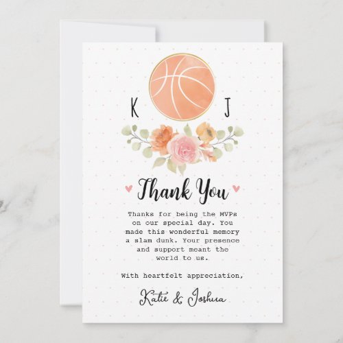 Floral Basketball Wedding Photo Thank You Card