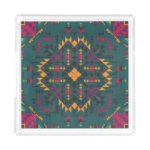 Floral Batik Elegance: Square Ornamental Design Acrylic Tray