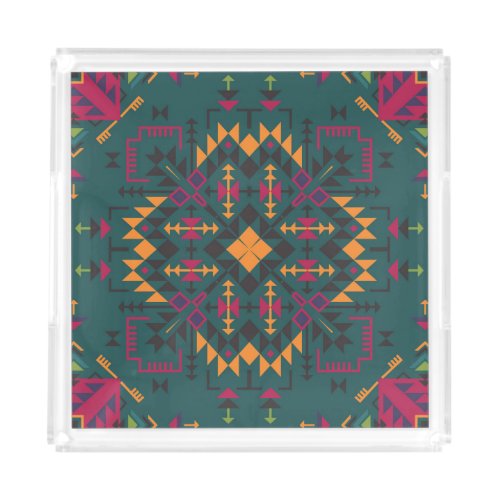 Floral Batik Elegance Square Ornamental Design Acrylic Tray