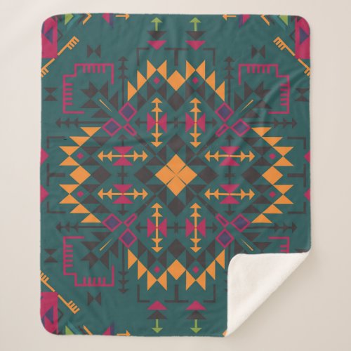 Floral Batik Elegance Square Ornamental Design Sherpa Blanket