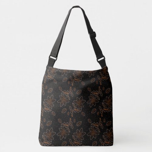 Floral Batik Pattern Dot Gold Black Crossbody Bag