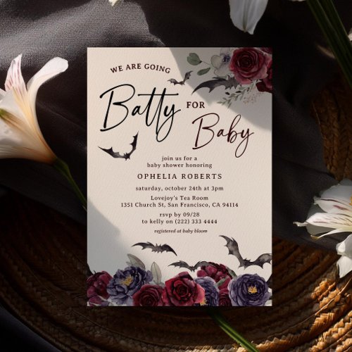 Floral Batty for Baby Halloween Baby Shower Invitation
