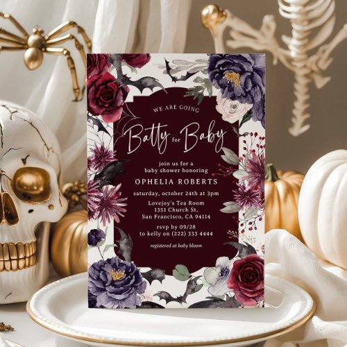 Floral Batty for Baby Halloween Baby Shower Invitation