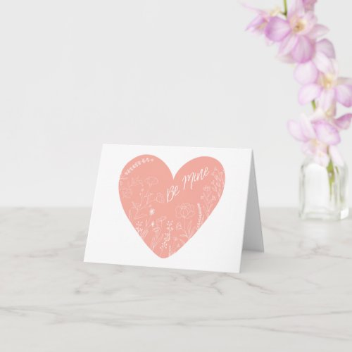 Floral Be Mine Heart Valentines Day Card