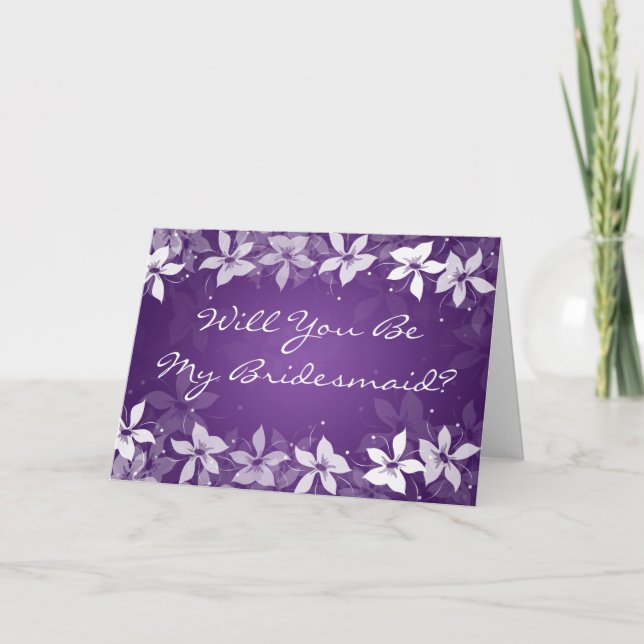 Floral Be My Bridesmaid Exotic Blooms Purple Invitation (Front)