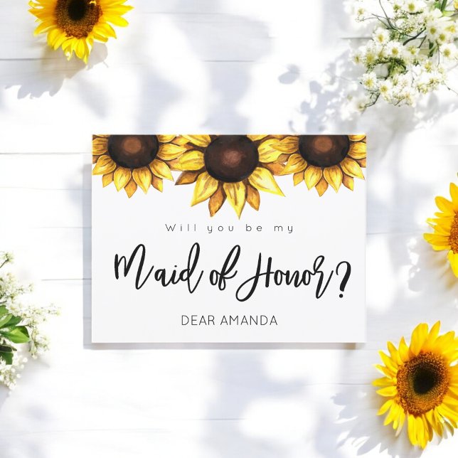 Floral Be My Maid of Honor Sunflower Postcard (Creator Uploaded)