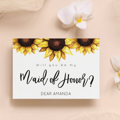 Floral Be My Maid of Honor Sunflower Postcard