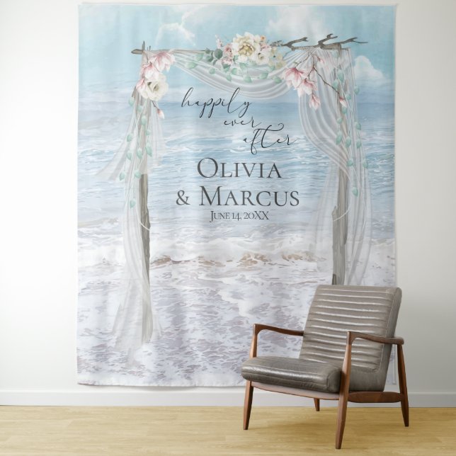 Floral Beach Arbor Wedding Photo Backdrop (In Situ)