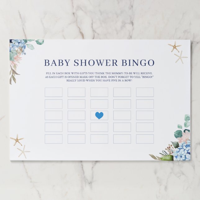Floral Beach Baby Shower Bingo Game Paper Pad (Front)