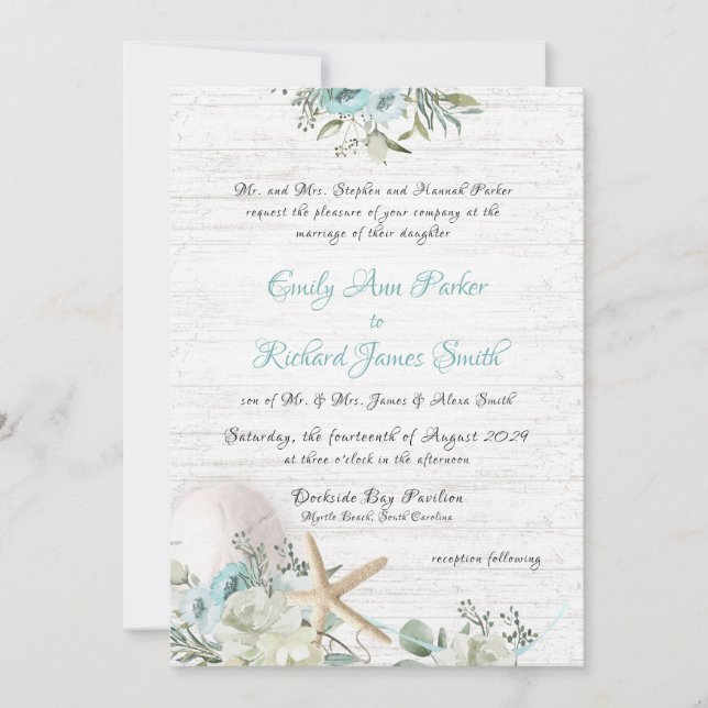 Floral Beach Driftwood Wedding Invitation (Front)