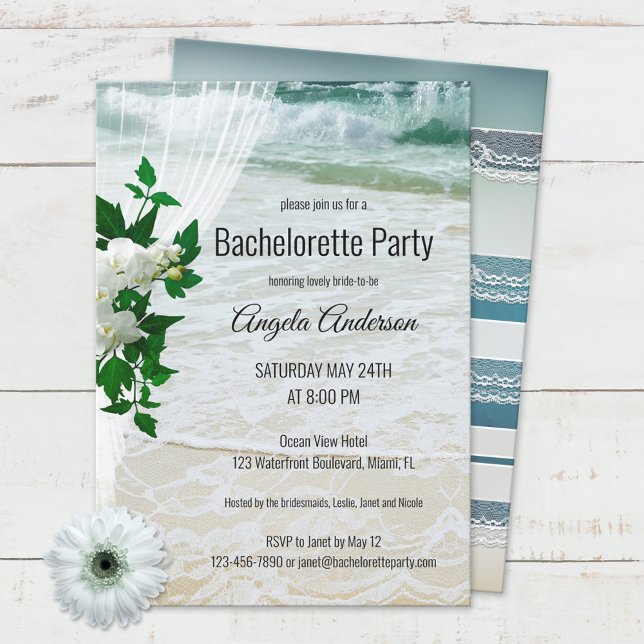 Floral Beach Lace Bachelorette Invitation (Creator Uploaded)