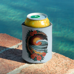 Floral Beach Lover Sunset Vacation Gift Retro Can Cooler