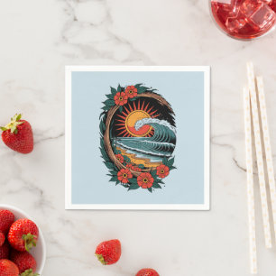 Floral Beach Lover Sunset Vacation Gift Retro Napkins