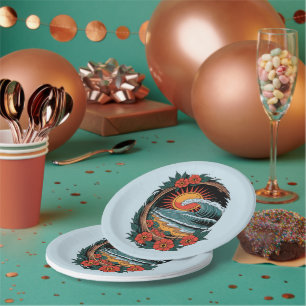 Floral Beach Lover Sunset Vacation Gift Retro Paper Plates