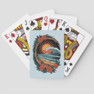 Floral Beach Lover Sunset Vacation Gift Retro Poker Cards