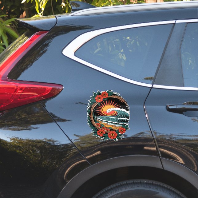Floral Beach Lover Sunset Vacation Gift Retro Sticker (Car Side)