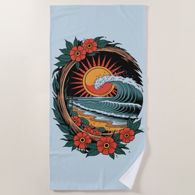 Floral Beach Lover Sunset Vacation Gift Retro Towel (Front)