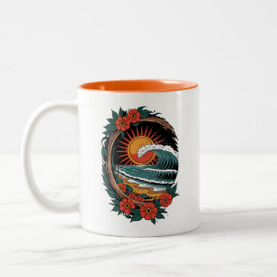 Floral Beach Lover Sunset Vacation Gift Retro Two-Tone Coffee Mug