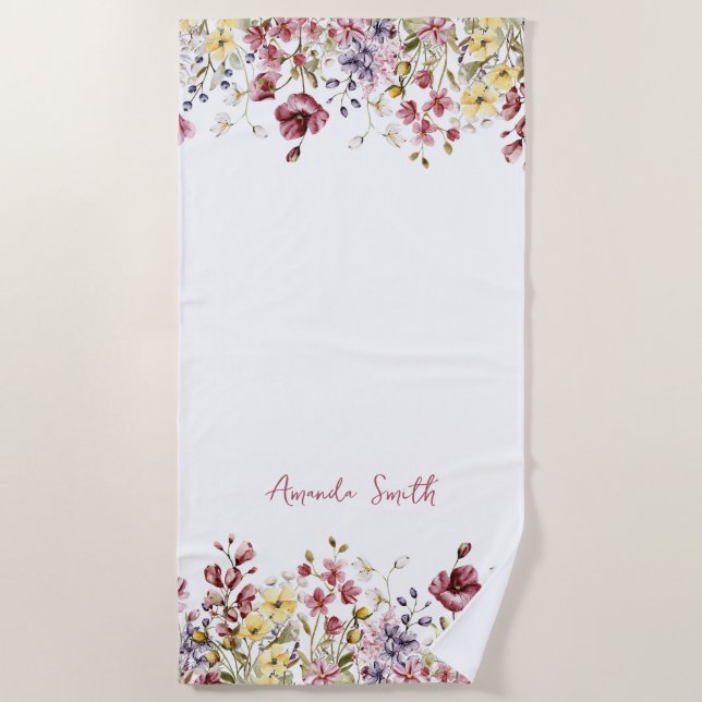 Floral Beach Towel Customized Name Flowers (Front)