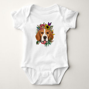 Floral Beagle Botanical Flower/ Cute Beagle Baby Bodysuit