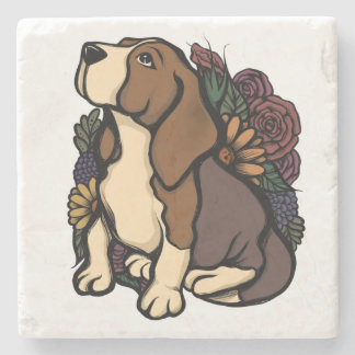 Floral Beagle Stone Coaster