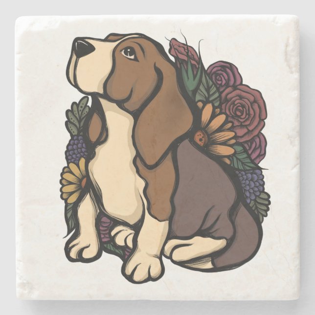 Floral Beagle Stone Coaster (Front)