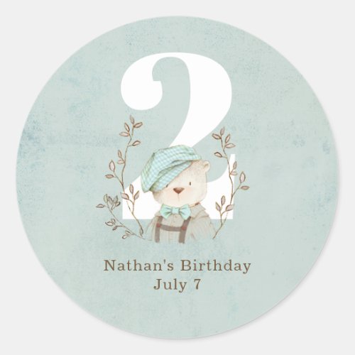 Floral Bear Birthday Age Number Classic Round Sticker