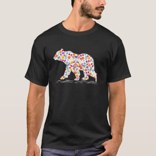 Floral Bear Girls Women Funny Bear Happy Mothers D T-Shirt
