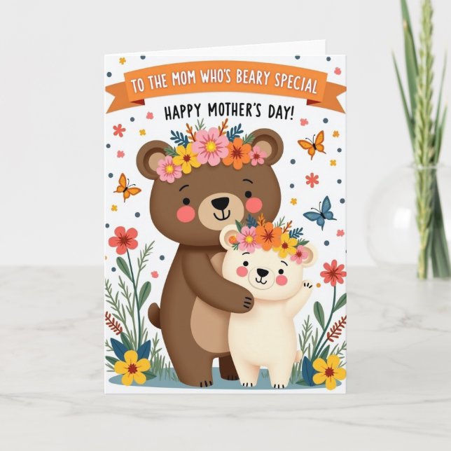 Floral Bear Hugs Happy Day Card (Front)