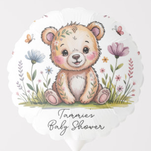 Floral Bear We Can Bearly Wait Baby Shower Balloon