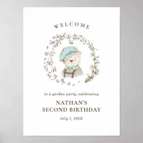 Floral Bear Welcome to Birthday Poster