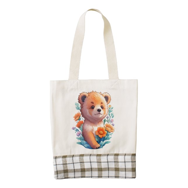 Floral Bear Zazzle HEART Tote Bag (Front)