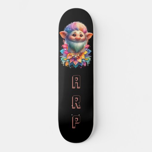  Floral Beard Troll AP89 Neon Rainbow Initials Skateboard