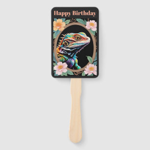 Floral Bearded Dragon Lizard Customizable Wording Hand Fan