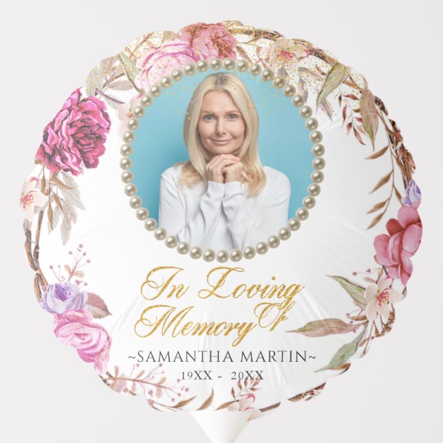 Floral Beautiful Funeral Photo Memorial Balloon (Front)