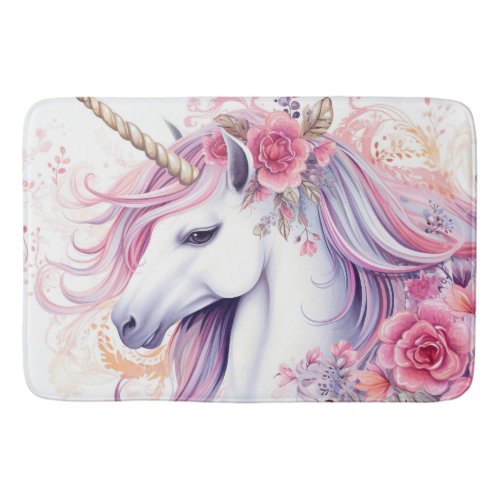 Floral Beautiful Unicorn Bath Mat