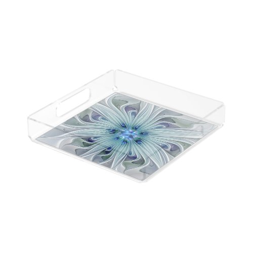 Floral Beauty Abstract Modern Blue Pastel Flower Acrylic Tray
