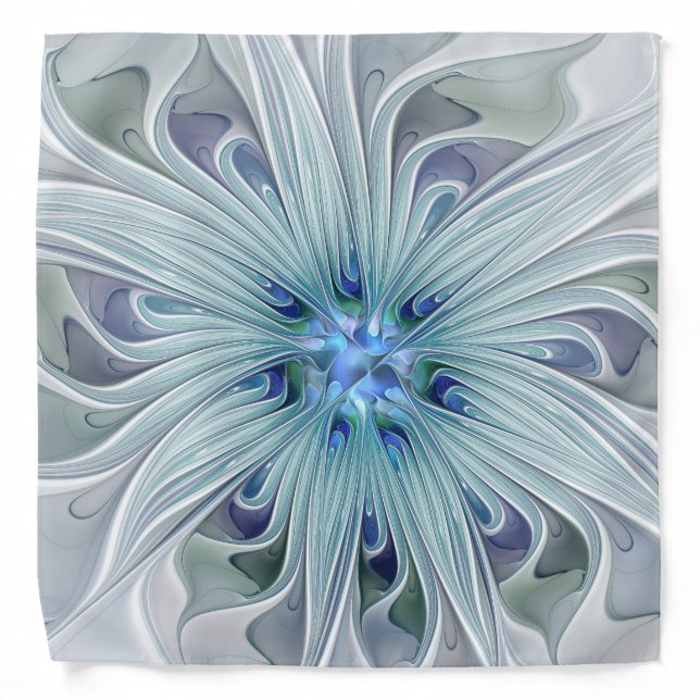 Floral Beauty Abstract Modern Blue Pastel Flower Bandana (Front)