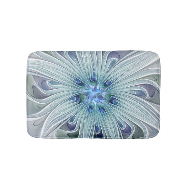 Floral Beauty Abstract Modern Blue Pastel Flower Bath Mat (Front)