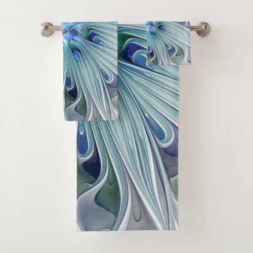 Floral Beauty Abstract Modern Blue Pastel Flower Bath Towel Set